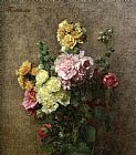 Famous Vase Paintings - Hollyhocks without Vase